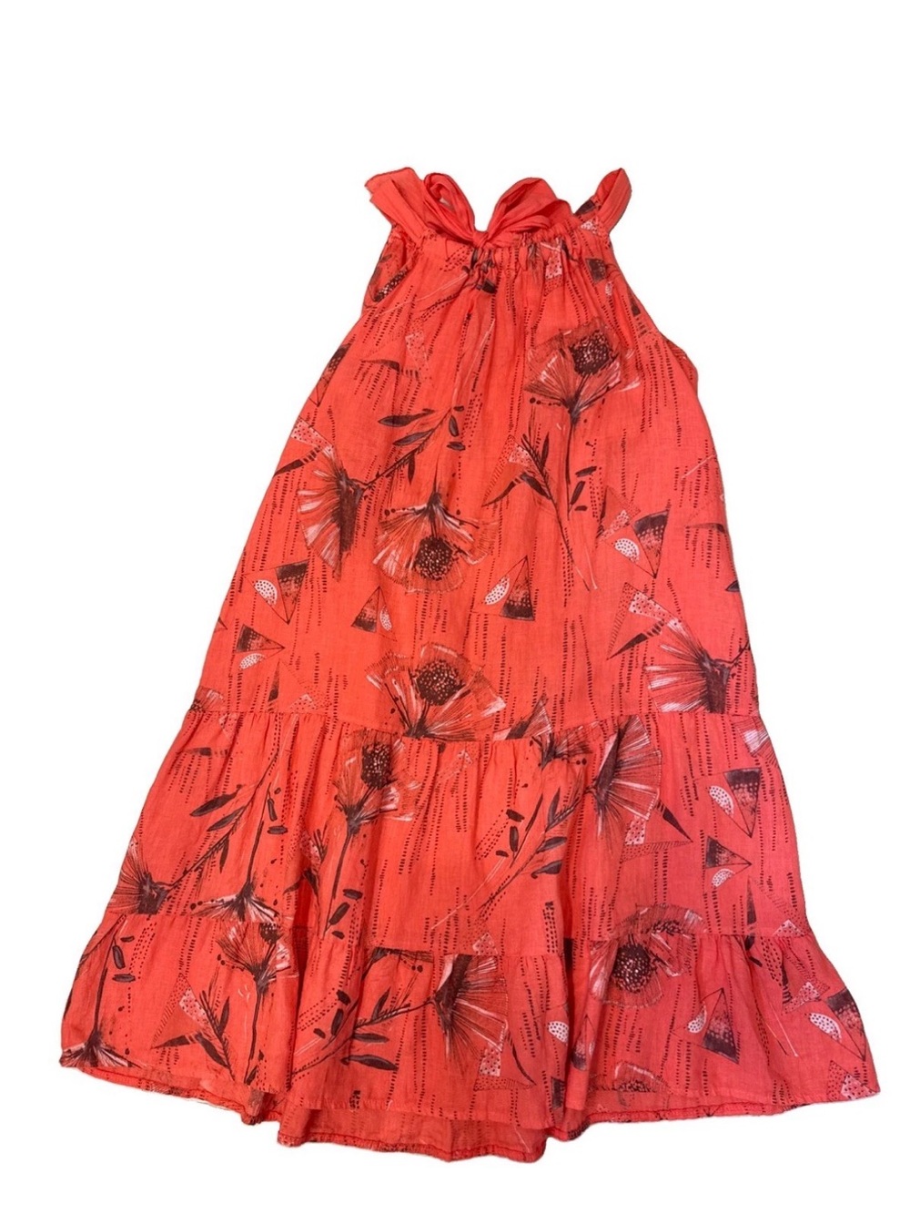 Bellambra Made in Italy 100% Linen Floral Halter Dress Coral Medium EUC